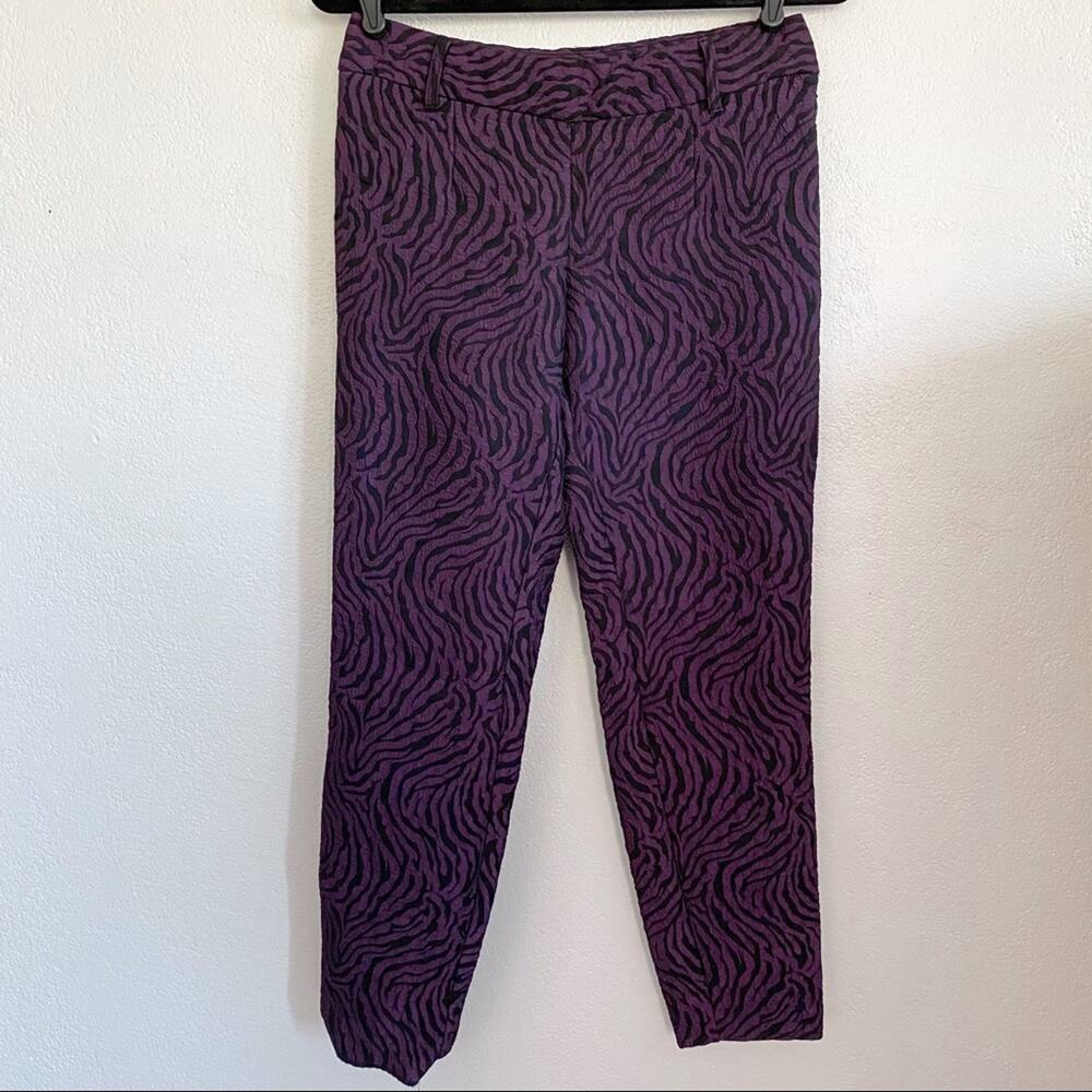Bar III Black Purple Textured Zebra Print Pants Size 4